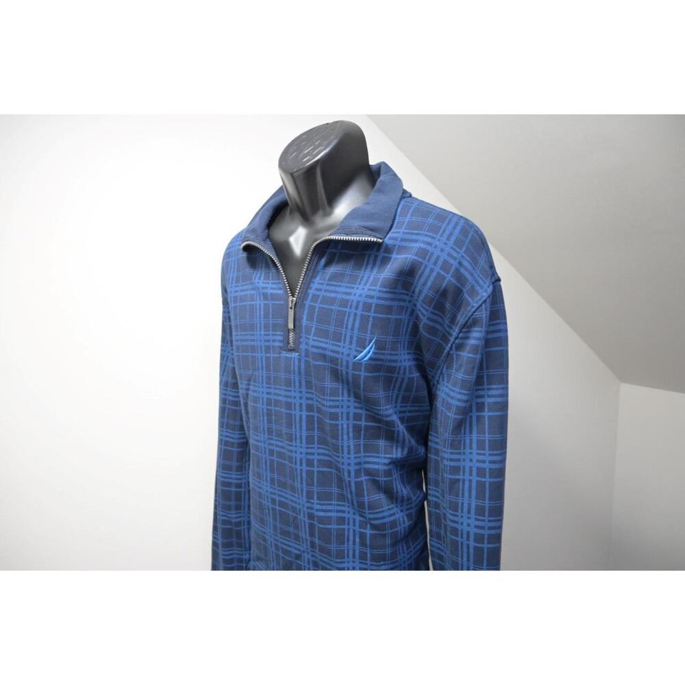 Nautica 1/4 Zip Pullover Fleece Sweater Plaid Windowpane‎ Casual Mens Size 2XL